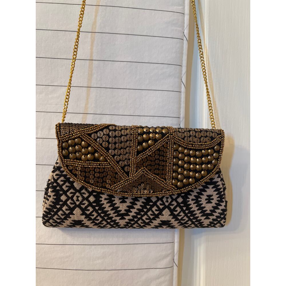Francesca's Studded Geometric Clutch Boho Black Chain Strap